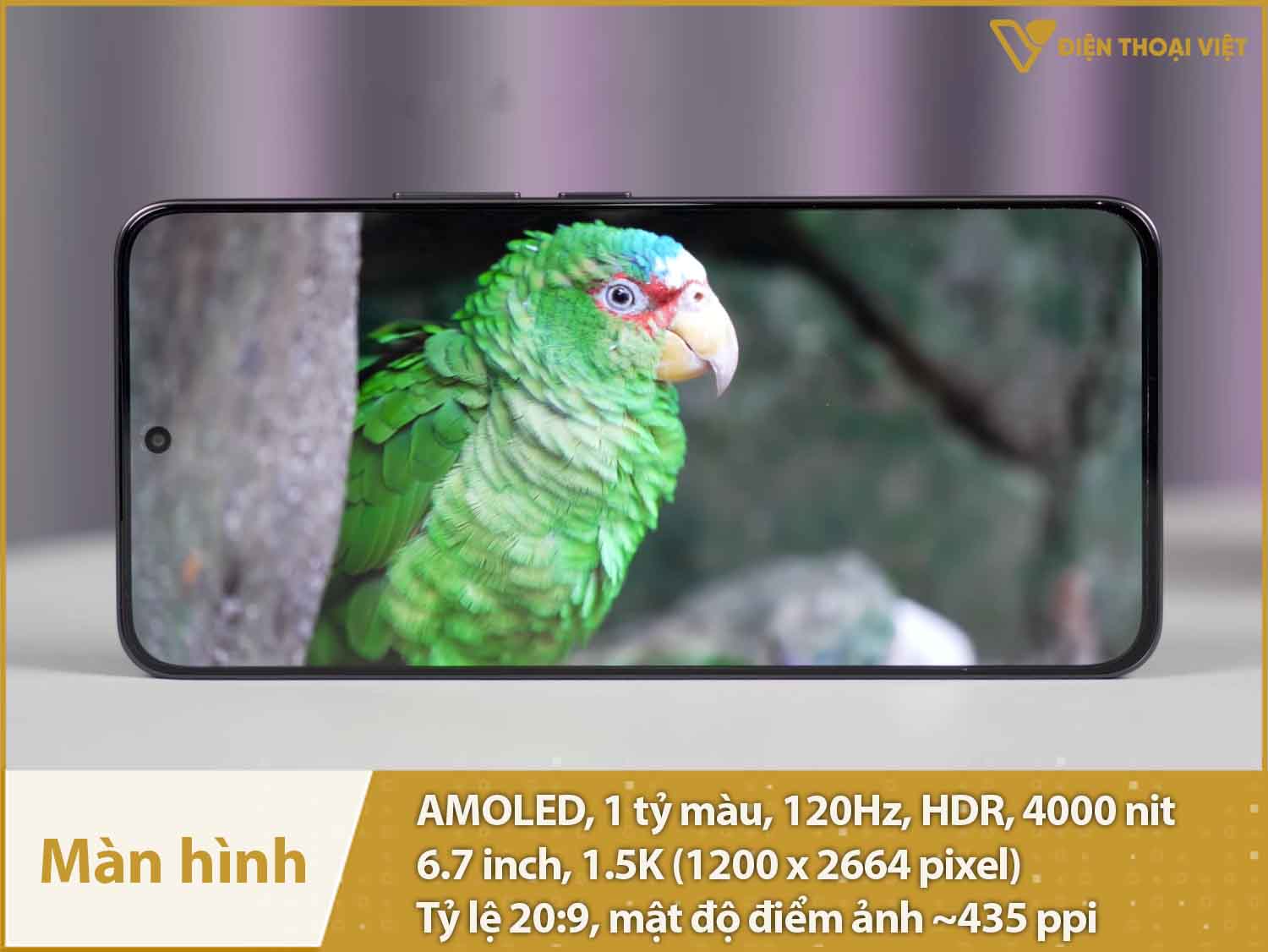 Màn hình AMOLED 1 tỷ màu 120Hz, 6,7 inch 1.5K và độ sáng lên tới 4000 nit