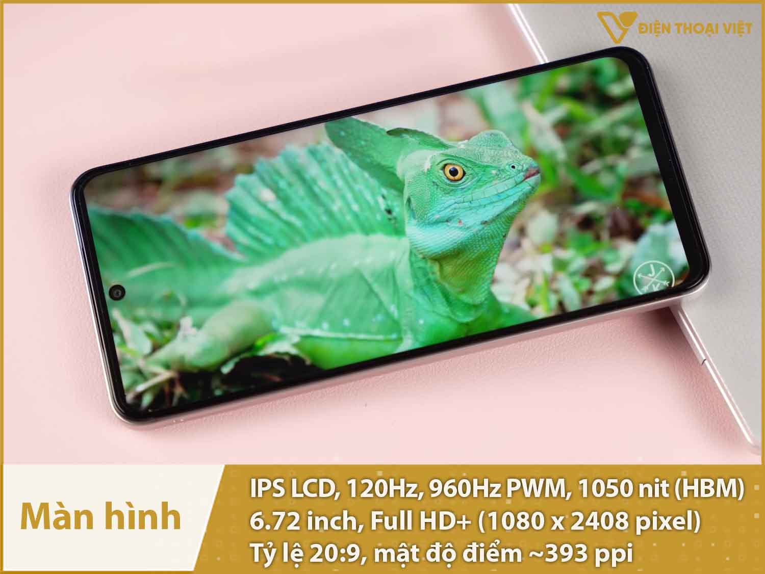 Màn hình IPS LCD 120Hz, 6,72 inch Full HD+, độ sáng 1050nit cực cao