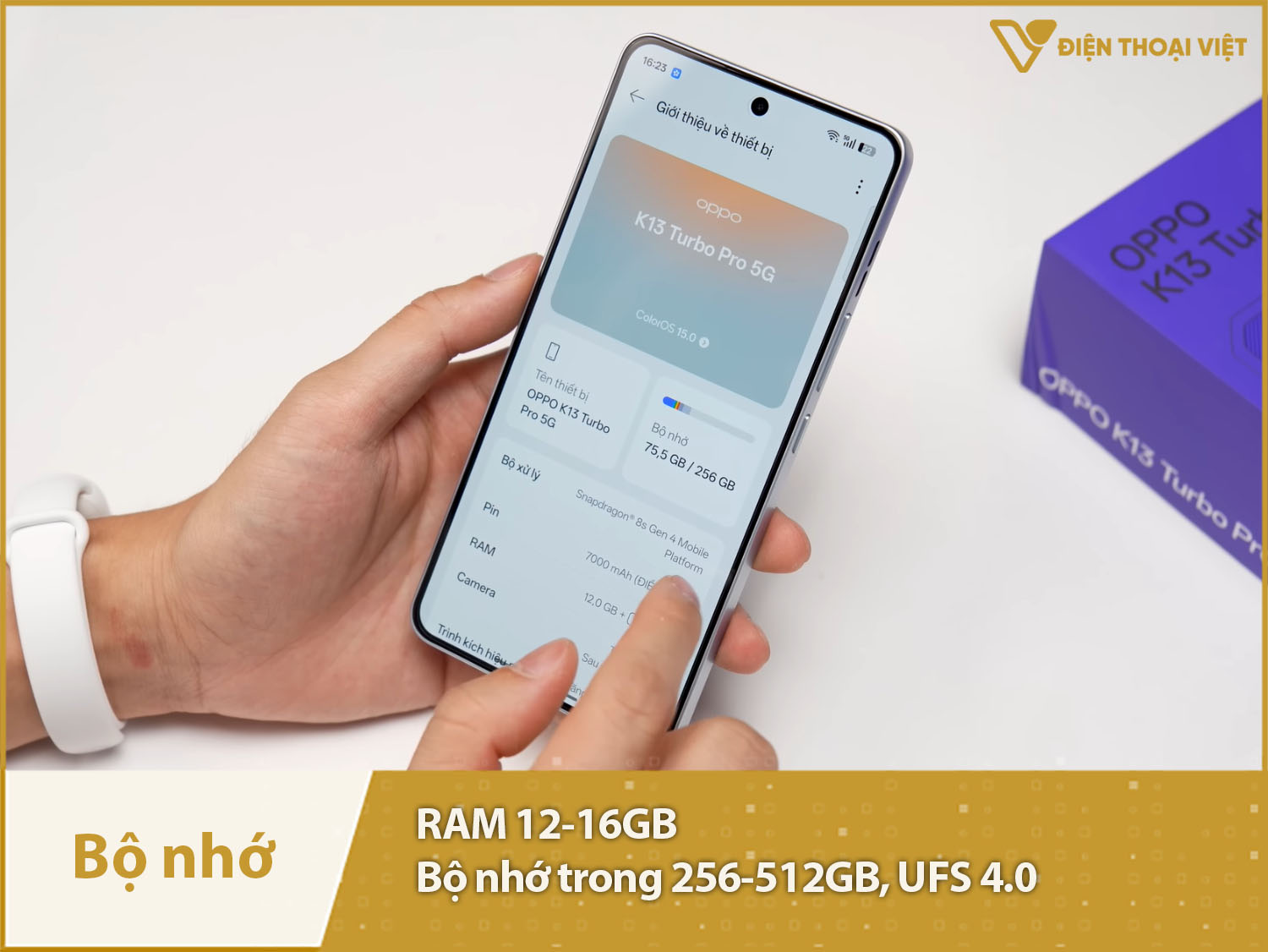 OPPO K13 Turbo Pro có RAM 12-16GB & Bộ nhớ trong 256-512GB