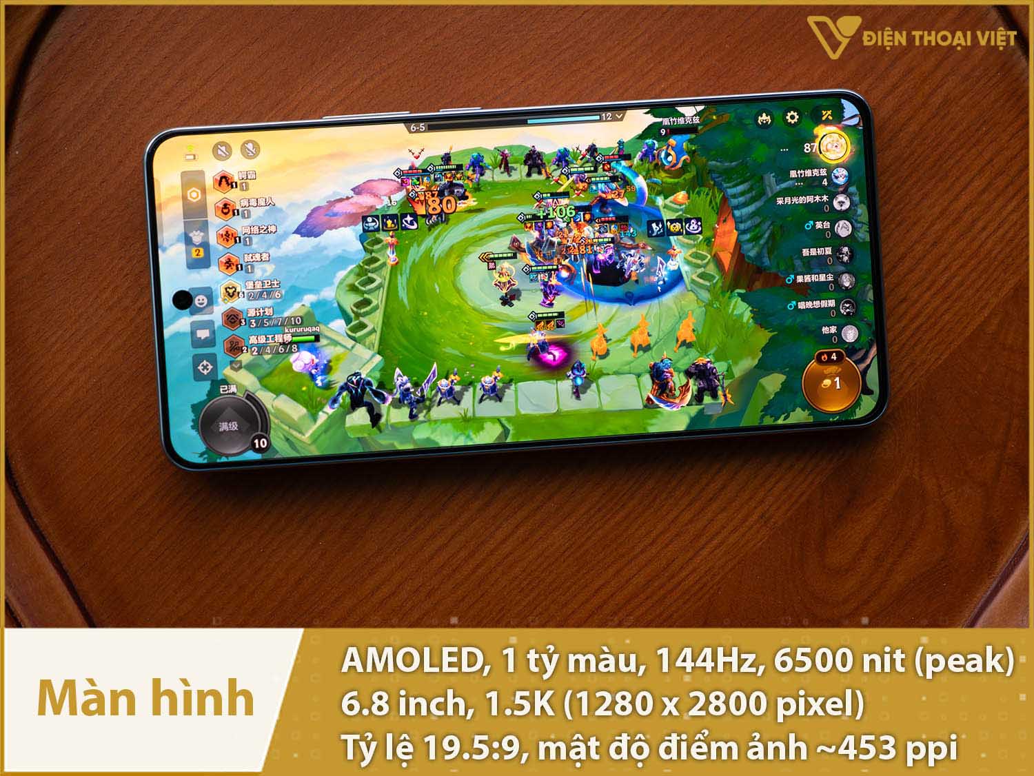 Màn hình 6,8 inch AMOLED 144Hz