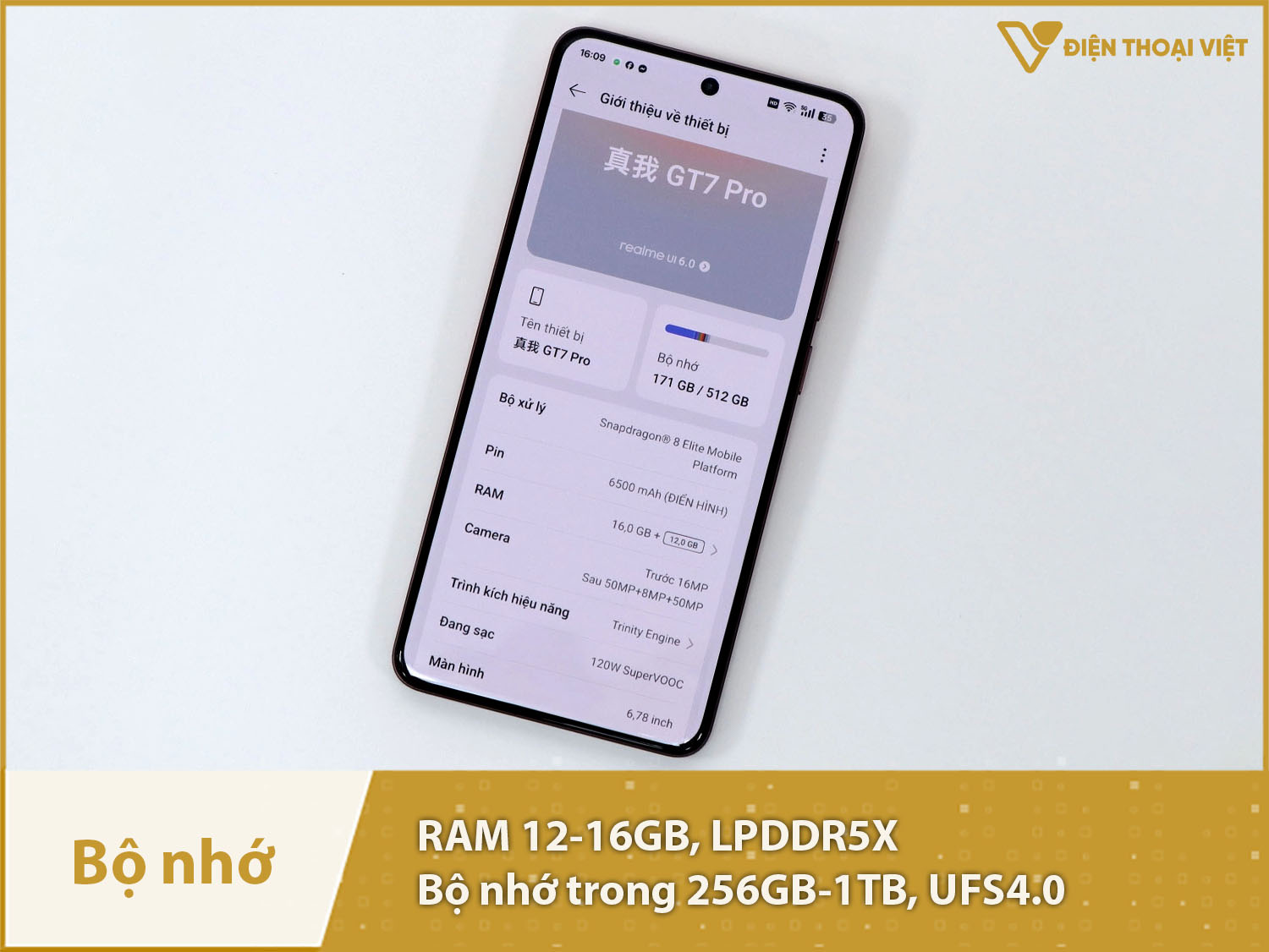 Realme GT7 Pro có RAM 12-16GB & Bộ nhớ trong 256GB-1GB