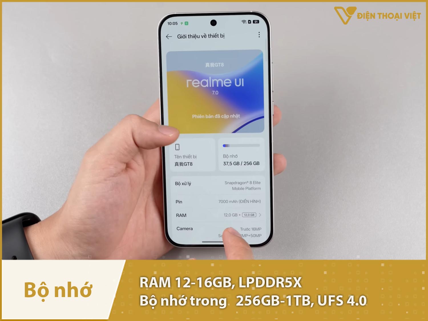 Realme GT8 có RAM 12-16GB & Bộ nhớ trong 256GB-1TB