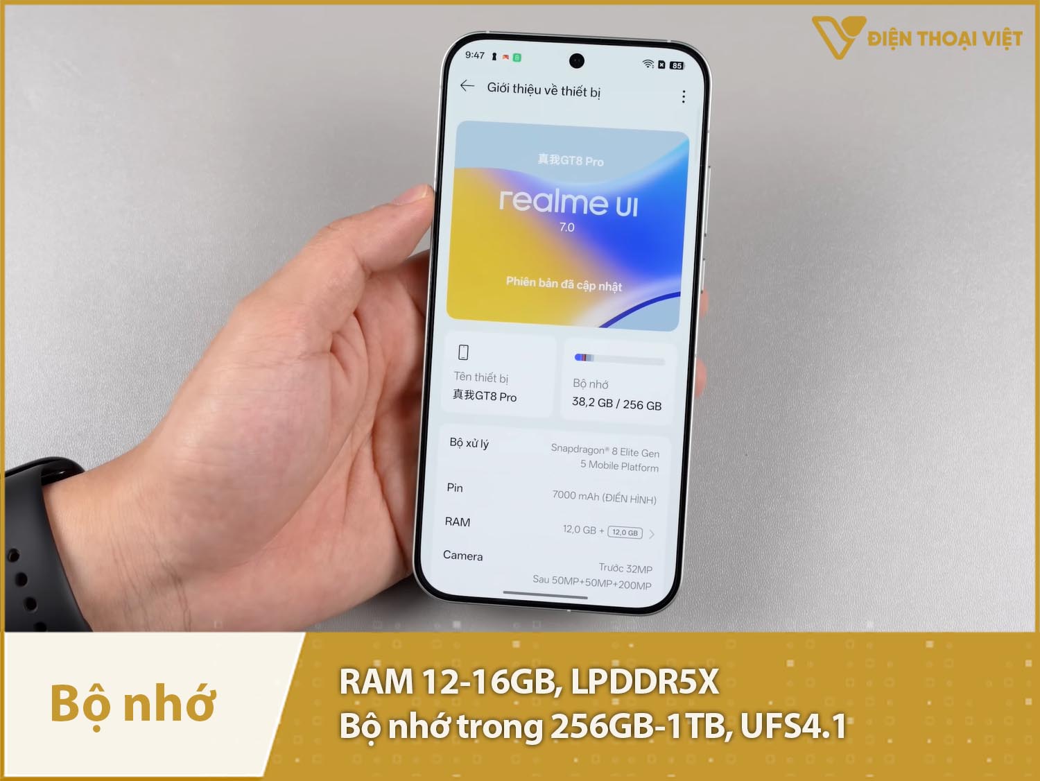 Realme GT8 Pro có RAM 12-16GB & Bộ nhớ trong 256GB-1TB