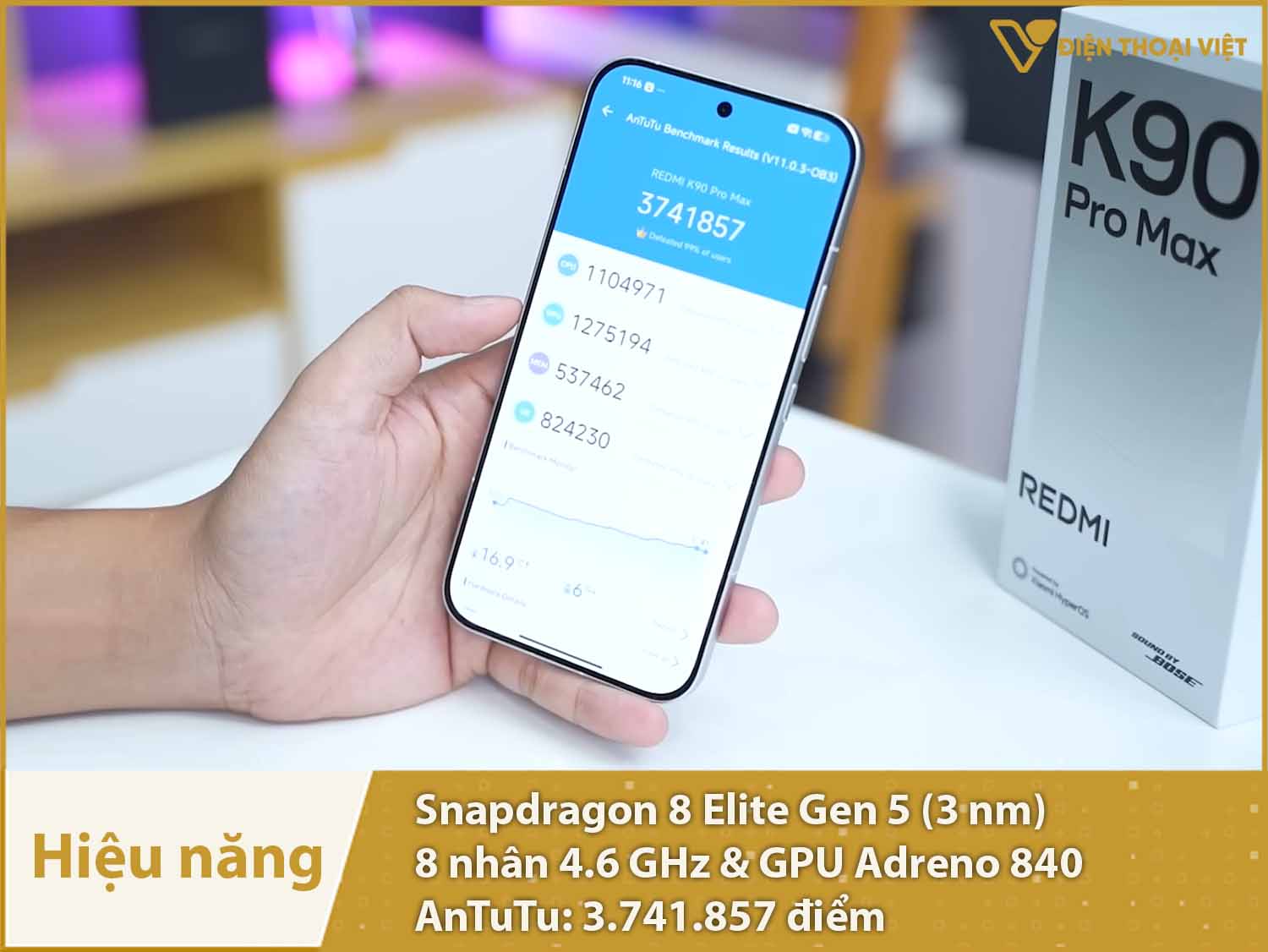 Hiệu năng siêu mạnh mẽ với 3.741.857 điểm AnTuTu