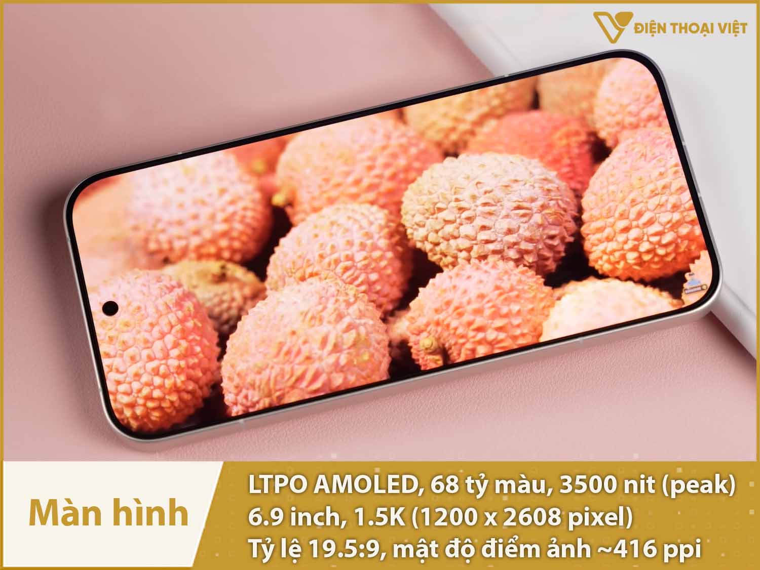 Màn hình 6,9 inch LTPO AMOLED 120Hz 1.5K với 68 tỷ màu, độ sáng 3500nit
