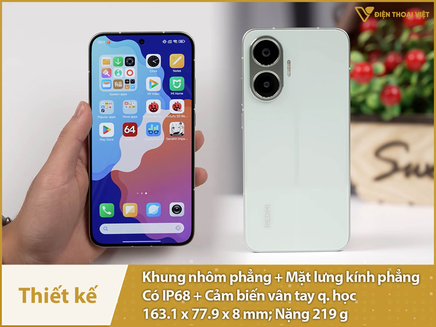 Thiết kế cao cấp, sang trong có IP68