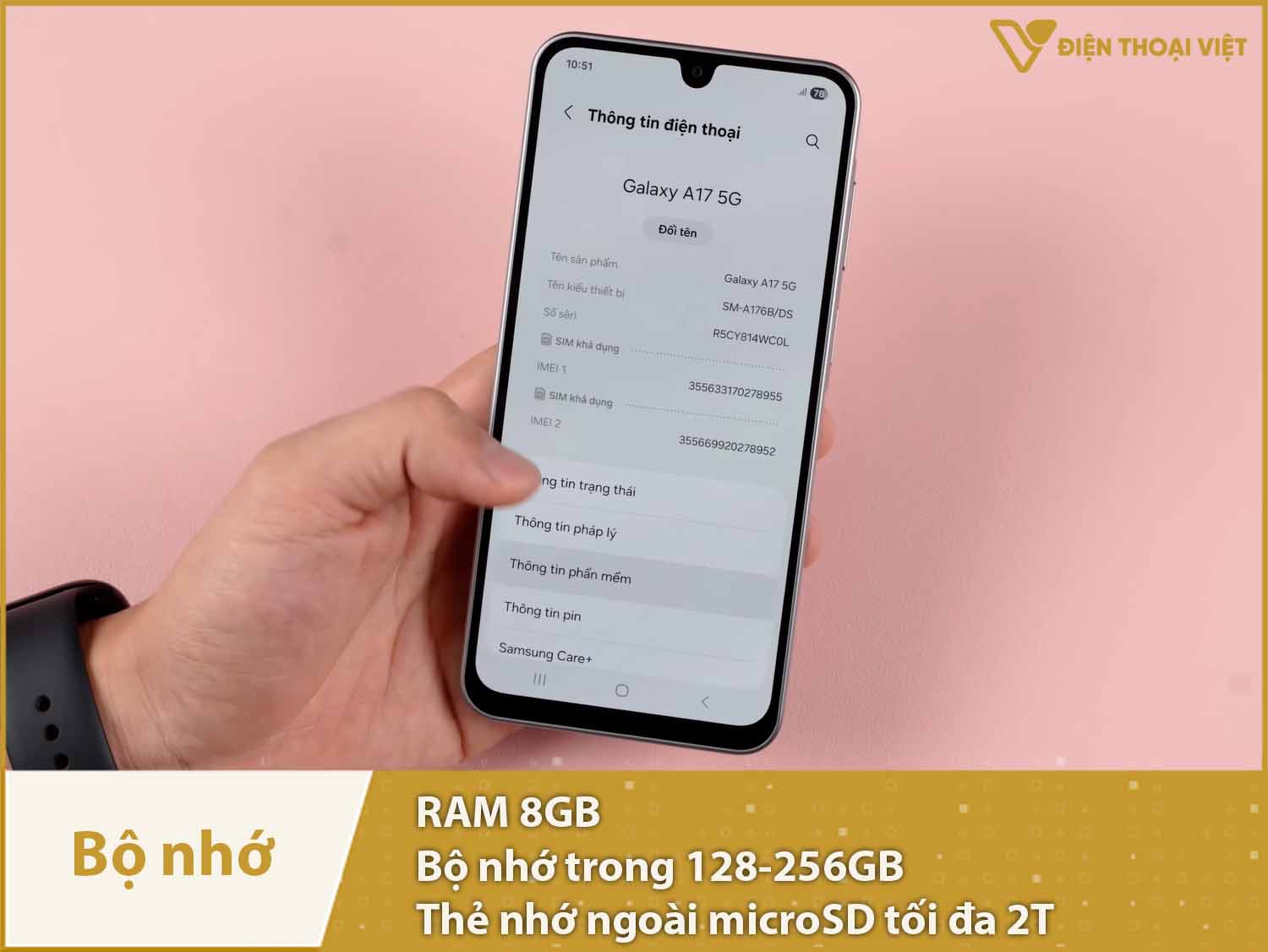 Galaxy A17 5G có RAM 8GB & Bộ nhớ trong 128-256GB