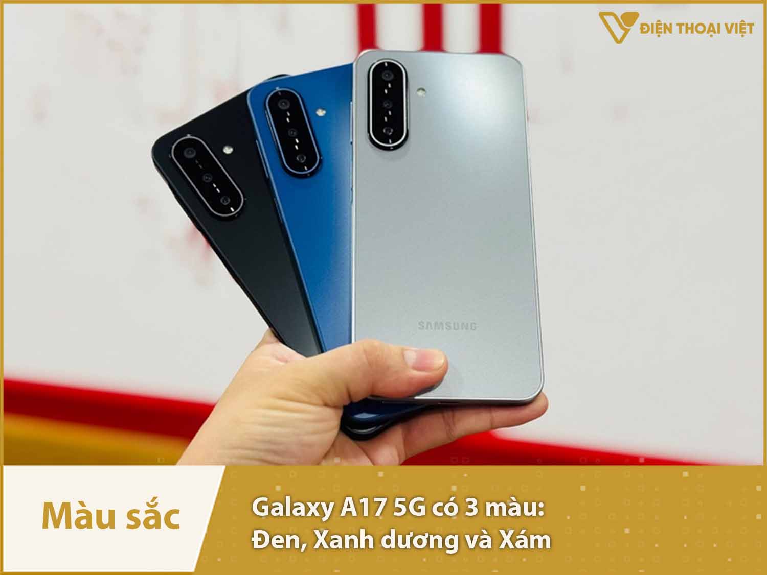 Galaxy A17 có các màu đen, xám và xanh dương