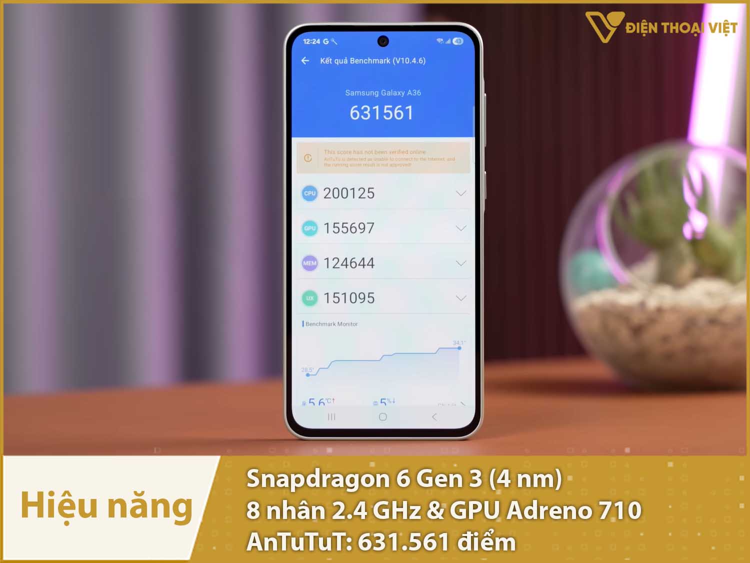 Hiệu năng khá mạnh mẽ với 631.561 điểm AnTuTu