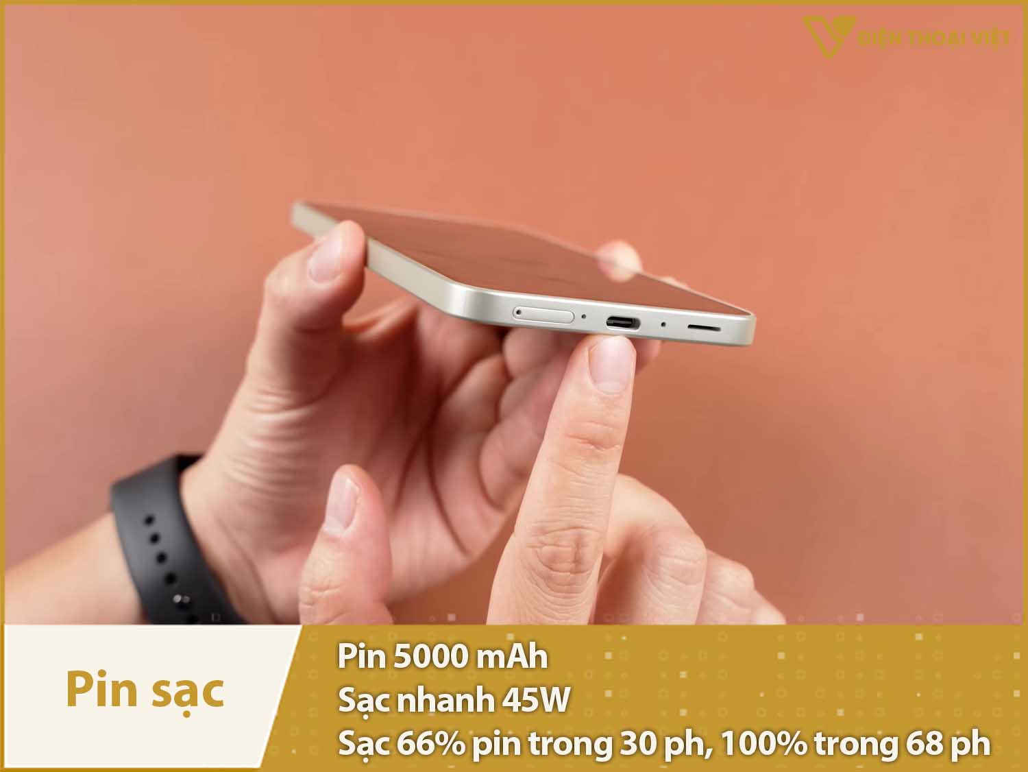 Pin 5000mAh đủ sử dụng cả ngày & Sạc siêu 45W