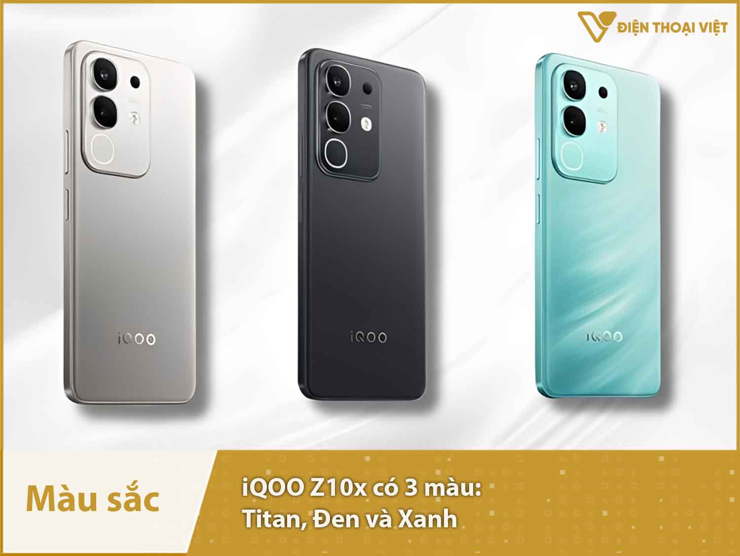 iQOO Z10x có 3 màu: Đen, Xanh và Titan