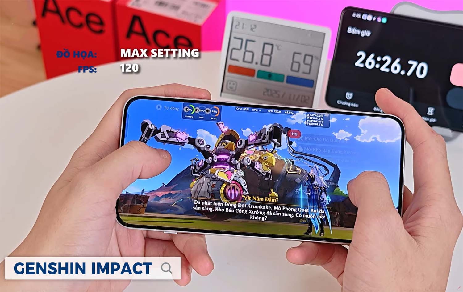 Với Genshin Impact OnePlus Ace 6 tốc độ khung hình trung bình đạt 115 FPS
