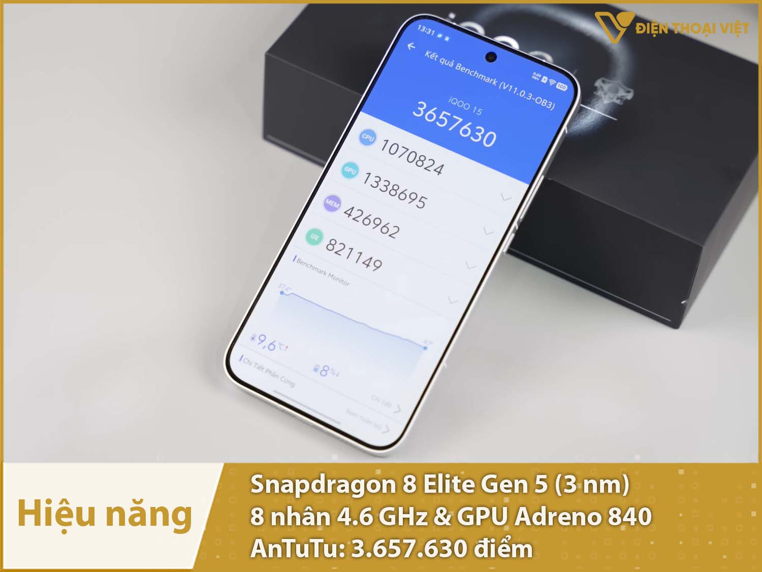 Hiệu năng cực kỳ mạnh mẽ với 3.657.630 điểm AnTuTu