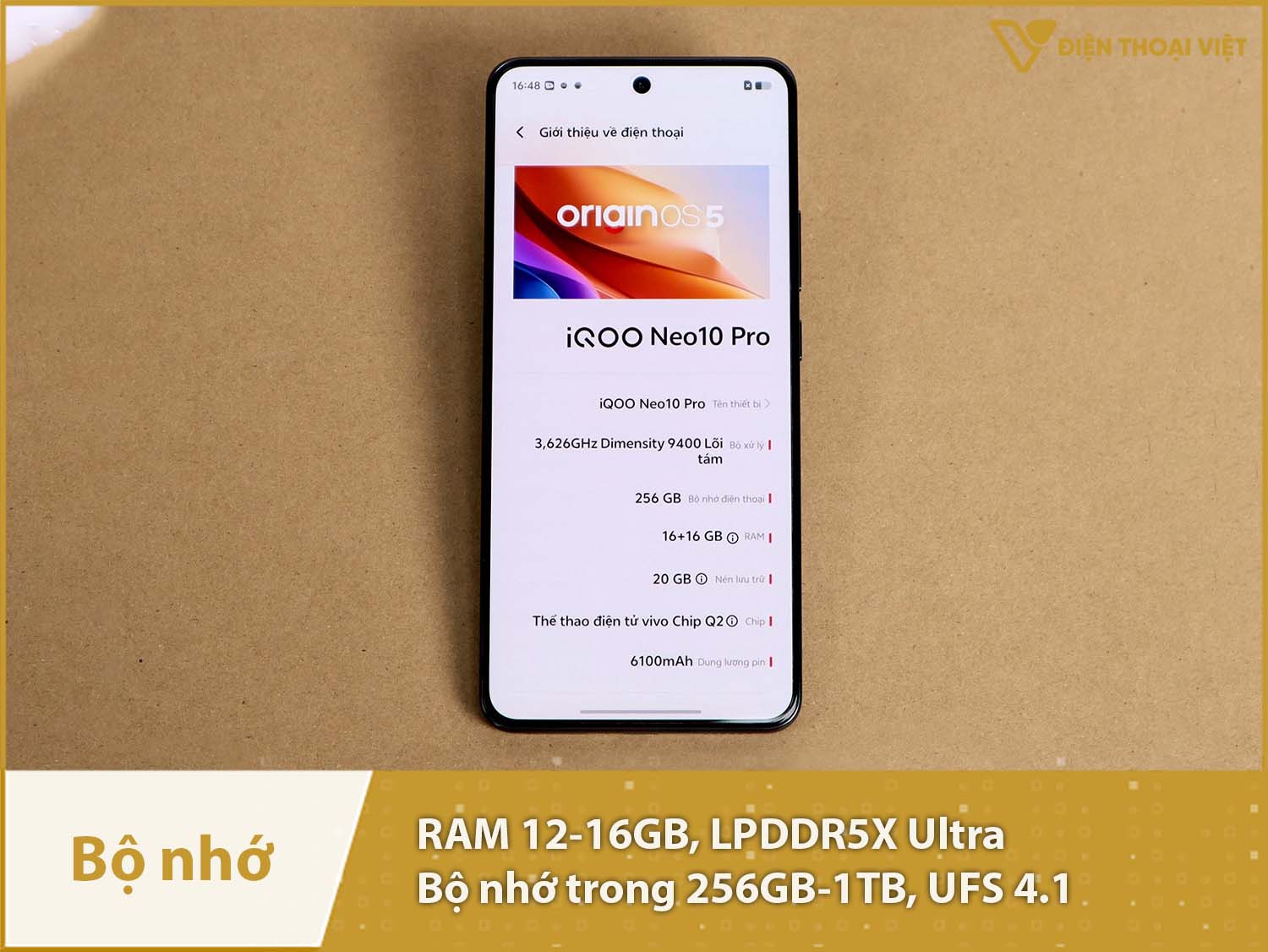 iQOO Neo 10 Pro có RAM 12-16GB & Bộ nhớ trong 256GB-1TB