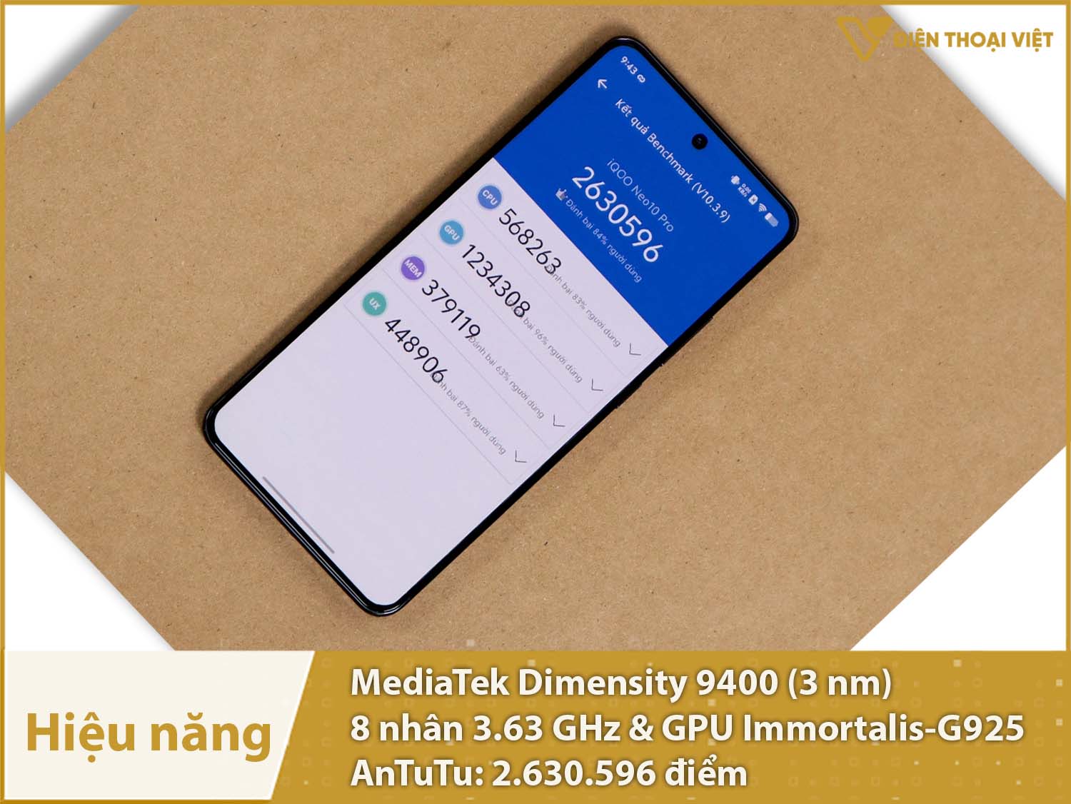 Hiệu năng vô cùng mạnh với 2.630.596 điểm AnTuTu