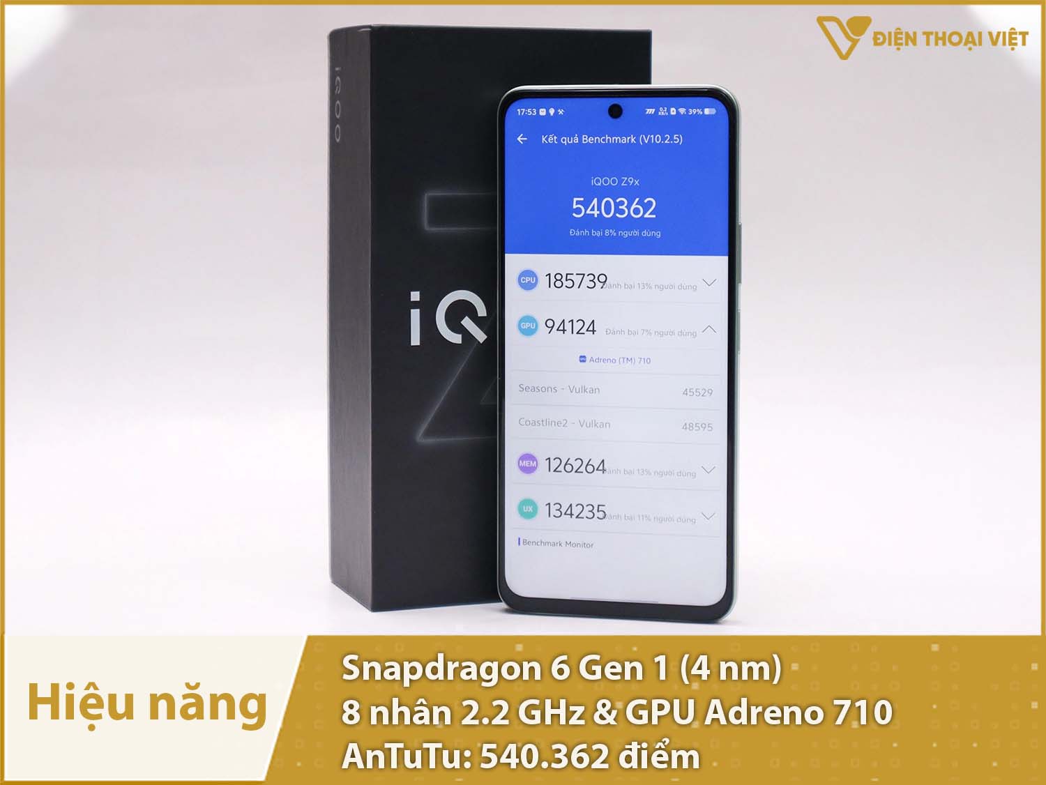 Hiệu năng khá mạnh mẽ với 540.362 điểm AnTuTu