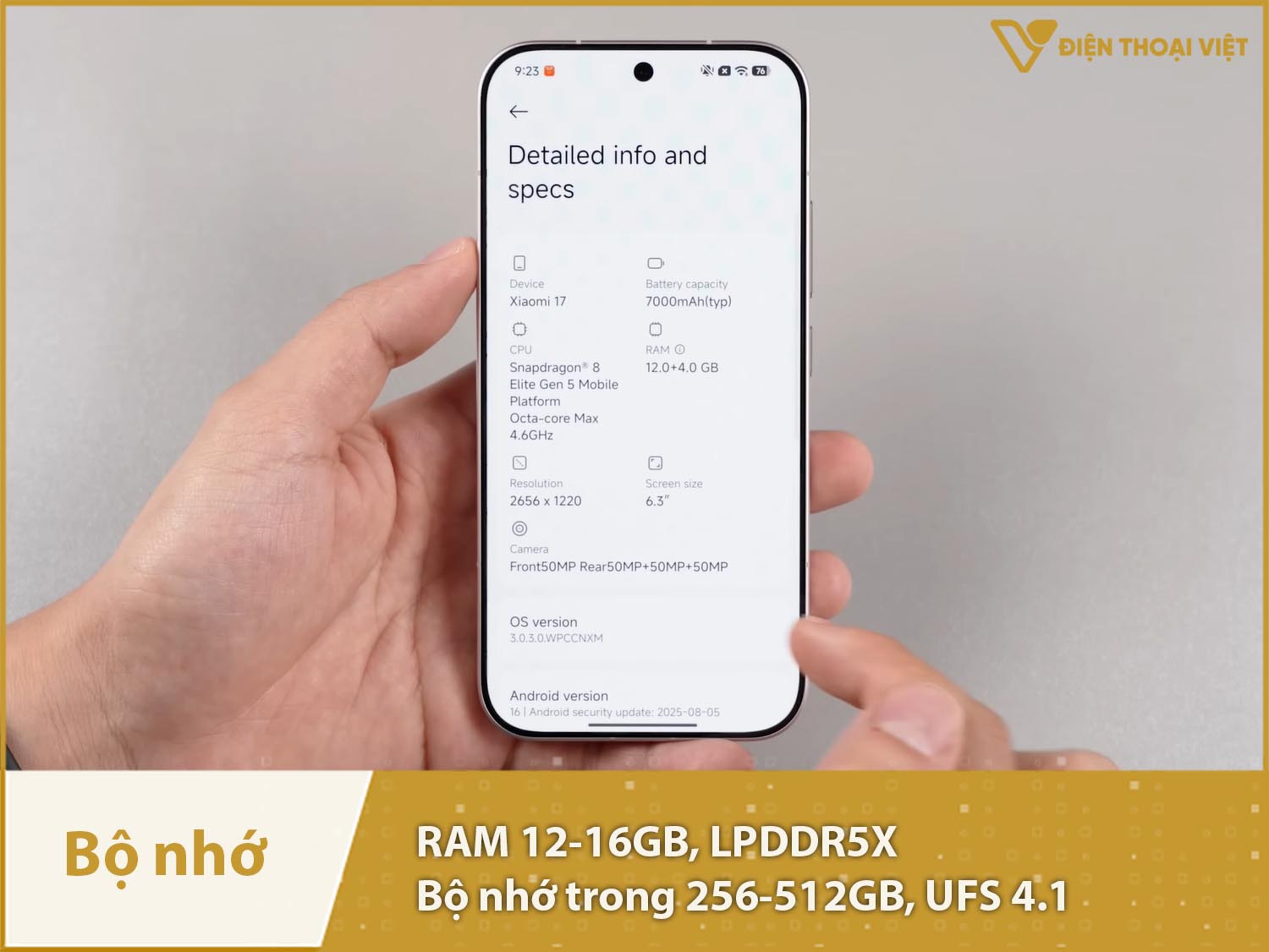 Xiaomi 17 có RAM 12-16GB & Bộ nhớ trong 256-512GB