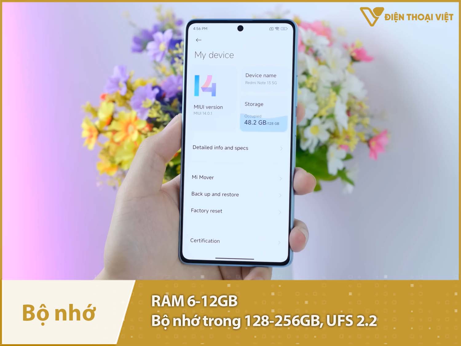 Redmi Note 13 có RAM 6-8GB, ROM 128-256GB